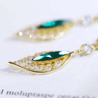 Green Gemstone Leaf Earrings