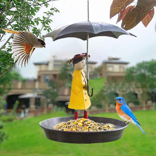 Hanging Umbrella Girl Bird Feeder Garden Decor