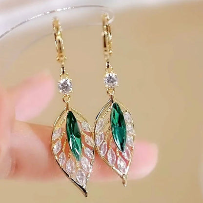 Green Gemstone Leaf Earrings